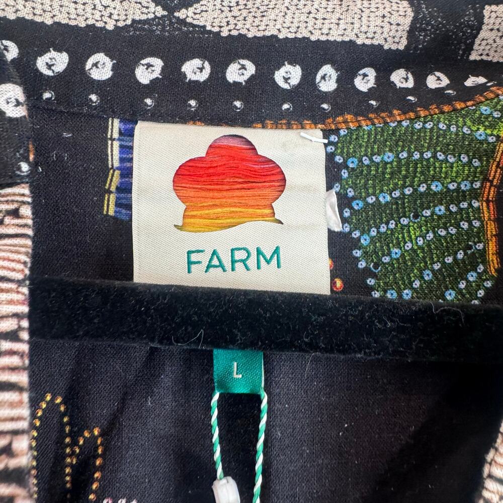 FARM Rio Black Midi Dress with Multicolor Fan Print NWT - Picture 8 of 8